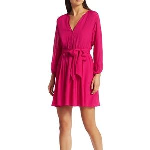 NWT Joie Favia Silk Tie Waist Dress in Fuchsia, XL